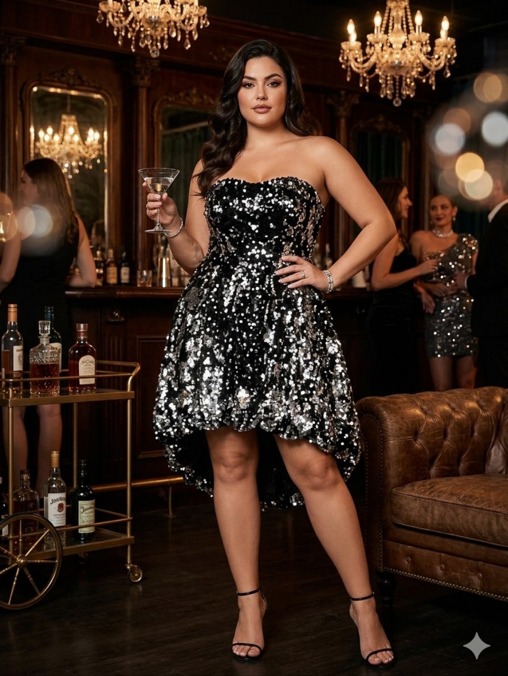 Mori Lee Madeline Gardner Dress Womens Black Sequin Strapless Mini Cocktail